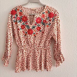 Savanna Jane Floral Embroidered Animal Print Blouse Animal Print Small